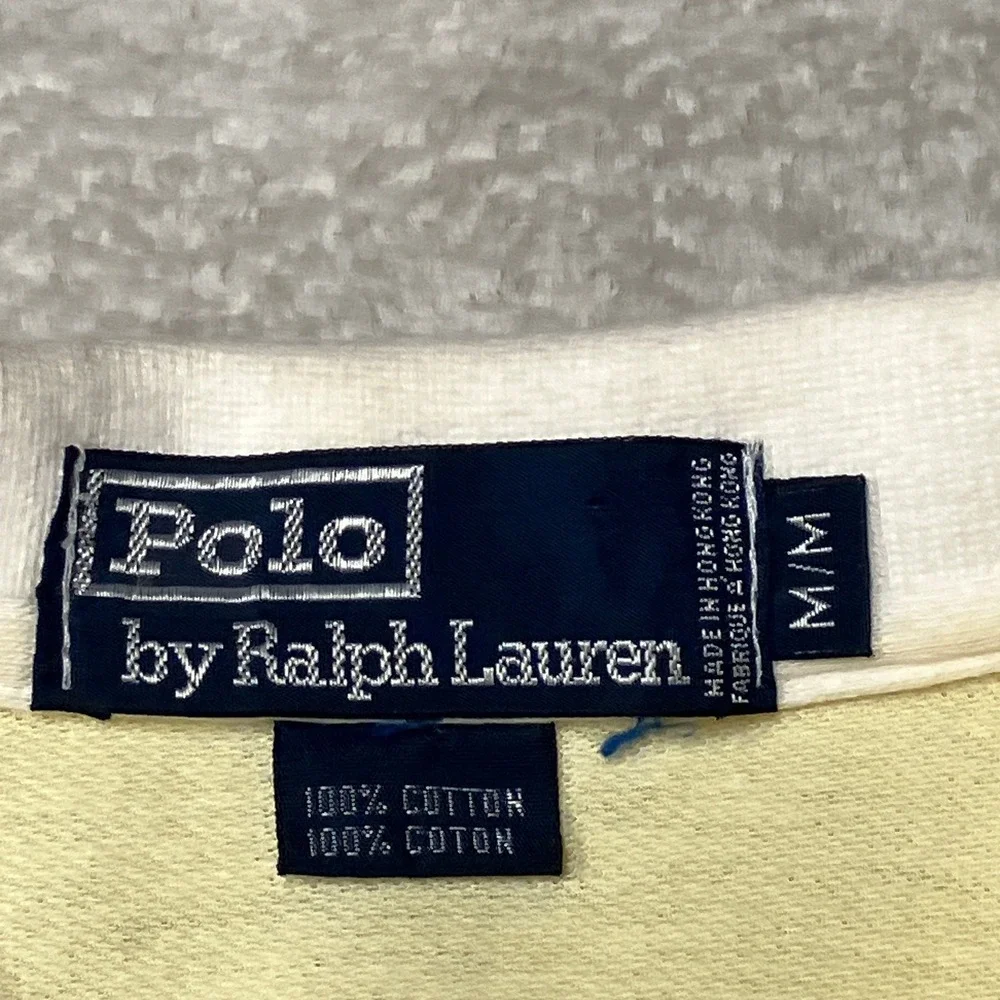 Vintage 80s Polo Ralph Lauren Pique Polo Shirt Yellow Blue Striped Mens Medium